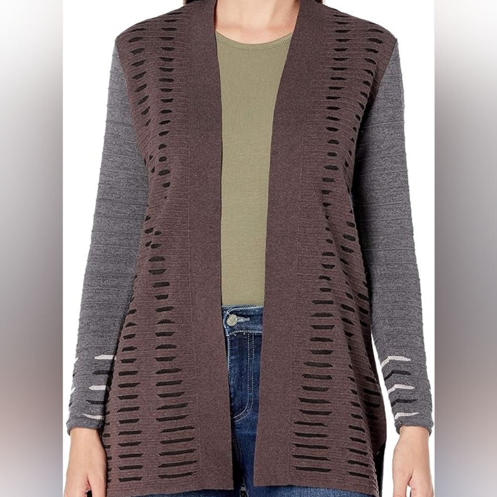 Nic+Zoe Crave Cardigan Sweater‎ Womens Size S Small Blue Brown Cozy Layering